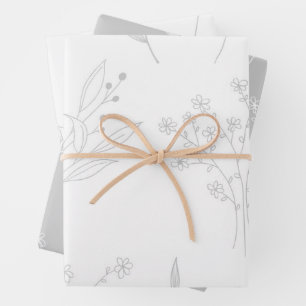 Silver Floral Boho Wedding Wrapping Paper Sheet