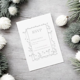 Silver Floral Border Wedding RSVP Card