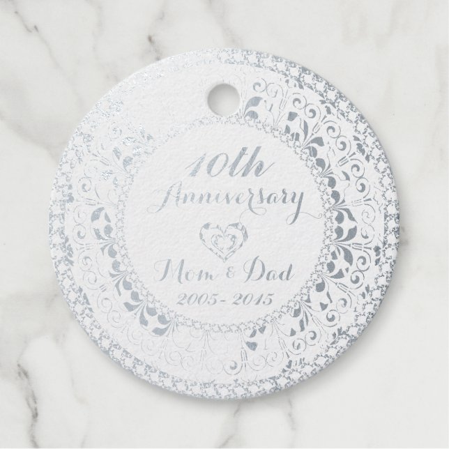 Silver Floral Damask Favour Tags (Front)