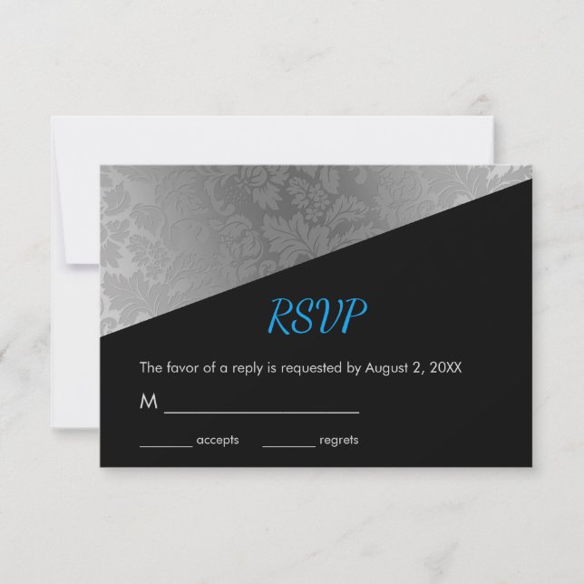 Silver Floral Damask Pattern RSVP Card (Front)