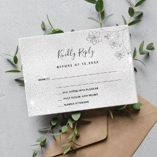 Silver floral elegant wedding RSVP Card