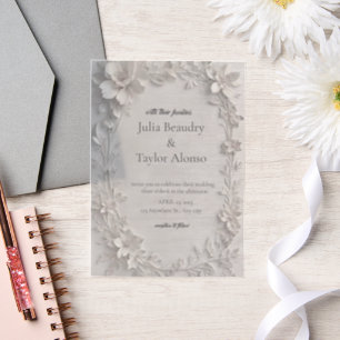 Silver Floral Embossed Wedding Invitation
