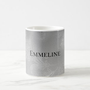 Silver Floral Lace Coffee Mug