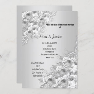 Silver Floral LACE ELEGANT MODERN WEDDING Invitation
