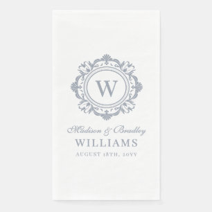 Silver Floral Monogram Wedding Personalized Napkin