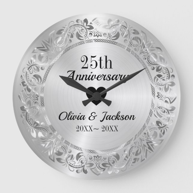 Silver Floral Ornament Large Clock (Front)