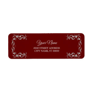 Silver Floral Pattern Red Wedding Return Address