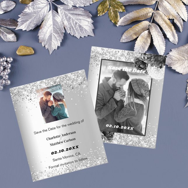 Silver floral photo budget Save the Date wedding Flyer (Creator Uploaded)
