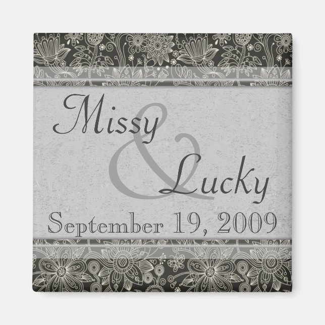 Silver Floral Save the Date Magnet (Front)
