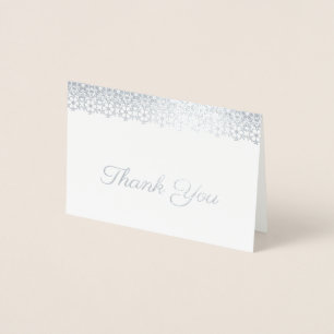 Silver Floral Snowflake Scallop Thank You Foil Card