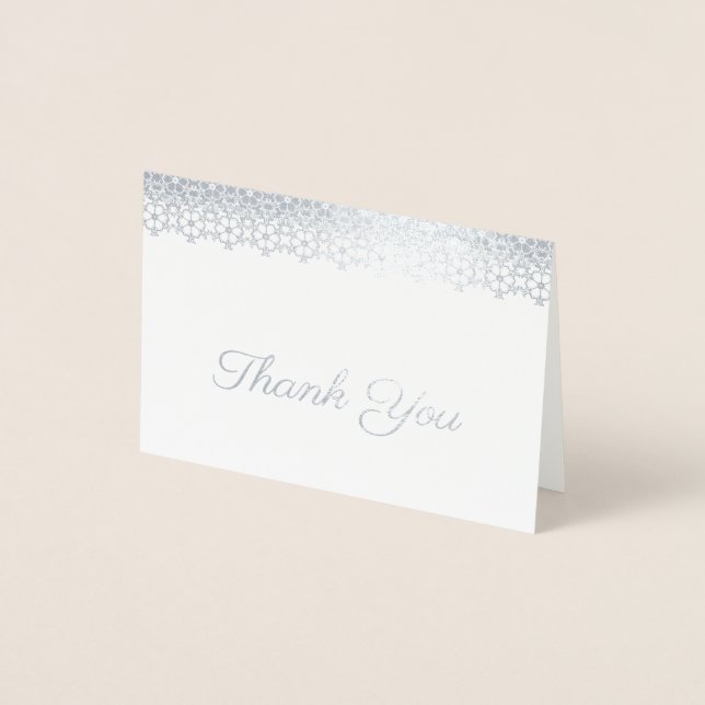 Silver Floral Snowflake Scallop Thank You Foil Card (Front)