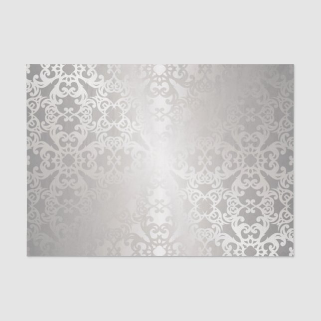 Silver,floral,trellis,damask,elegant,pattern,chic, Tissue Paper (Front)