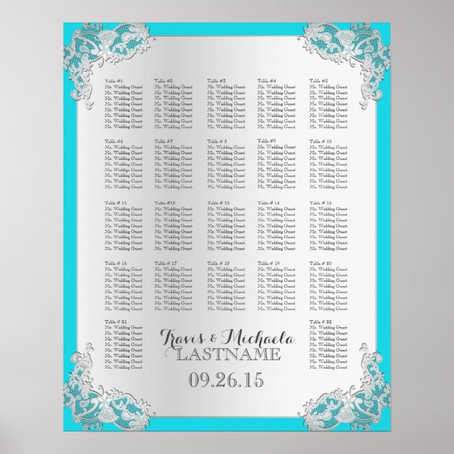 Silver Floral Wedding Seating Chart (Front)