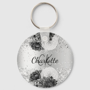 Silver florals elegant name keychain