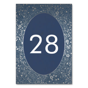 Silver Florals Navy Elegant Wedding Table Number