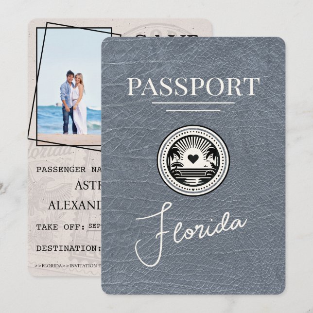Silver Florida Passport Save The Date (Front/Back)