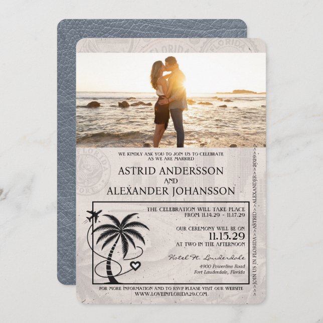 Silver Florida Passport Wedding Invitation (Front/Back)