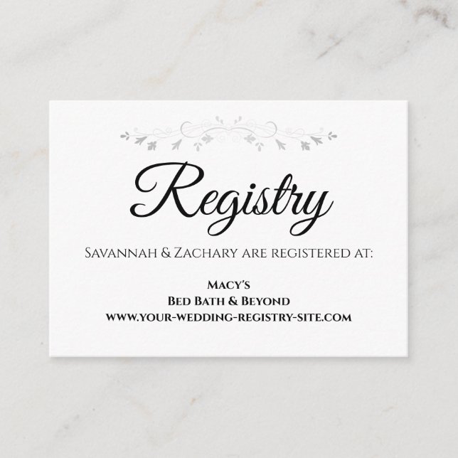 Silver Flourish Wedding Registry Enclosure Card (Front)