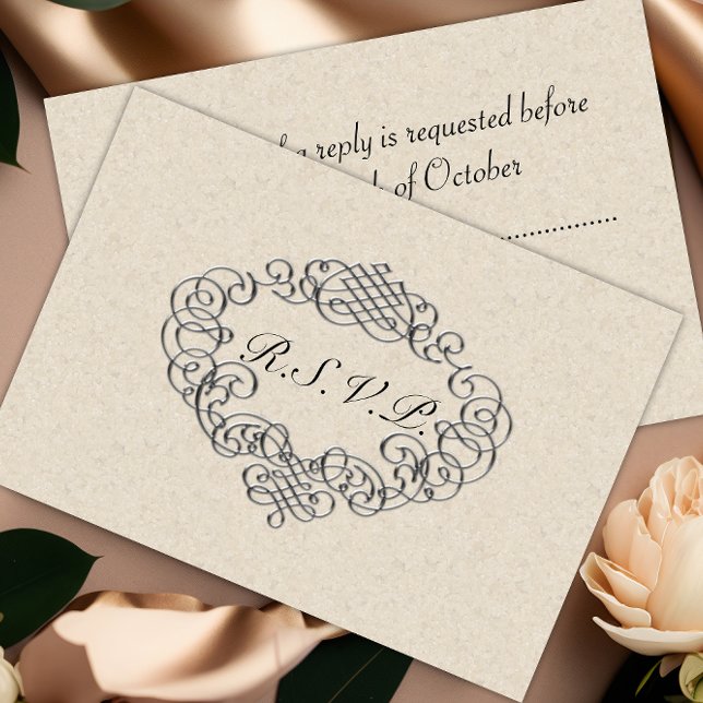 Silver Flourish Wedding RSVP Card (Creator Uploaded)