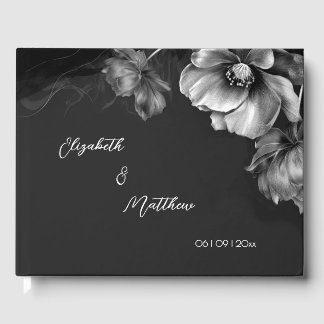 Silver Flower Black | Wedding Guest Book