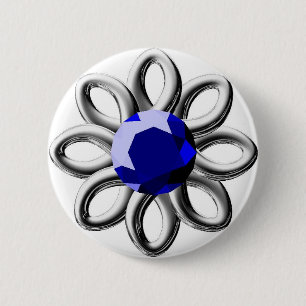 Silver flower with blue stone 2 inch round button