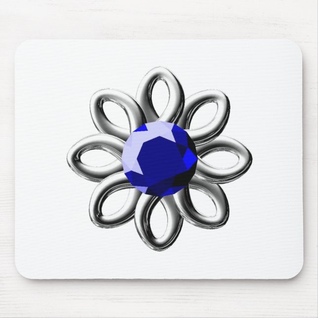 Silver flower with blue stone mouse pad (Front)