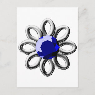 Silver flower with blue stone postcard