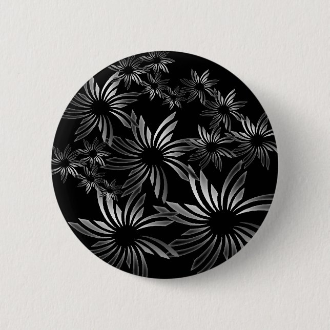 Silver Flowers 2 Inch Round Button (Front)