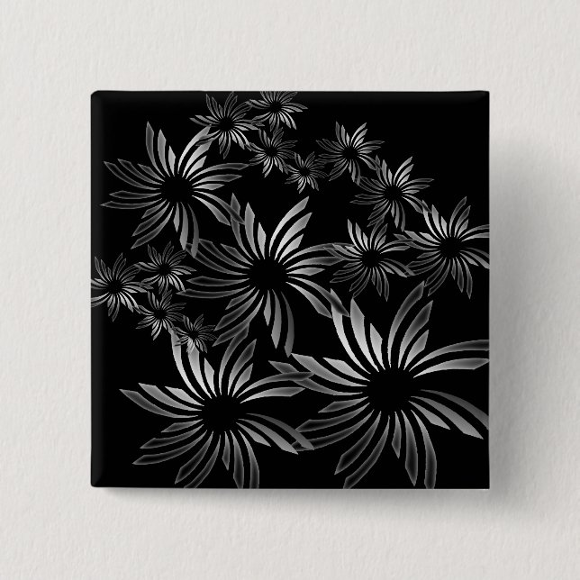 Silver Flowers 2 Inch Square Button (Front)