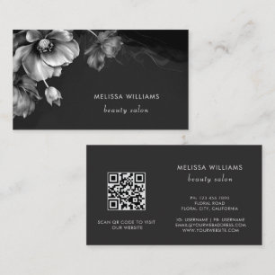 Silver Flowers Black Business Card