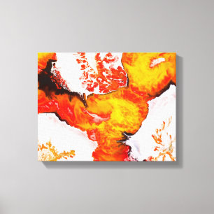 Silver Flowers in Orange Alcohol Ink Abstract Canvas Print