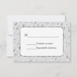 Silver Flowers on Grey Wedding RSVP Card