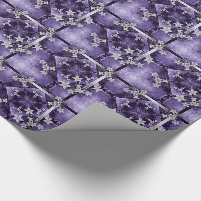 Silver flowers on purple and black wrapping paper (Corner)