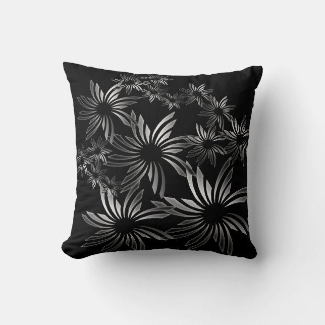 Silver Flowers Throw Pillow (Front)