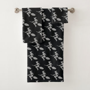 Silver Flying Witch Halloween Bath Towel Set