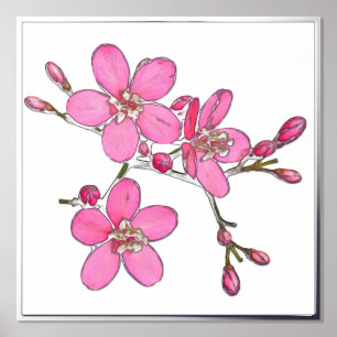 Silver Foil Acct Pink Spring Blossoms Print Poster