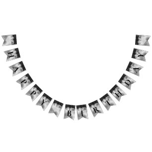 Silver Foil and black dripping glitter Birthday Bunting Flags