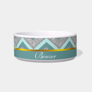 Silver Foil and Teal ZigZag Bowl