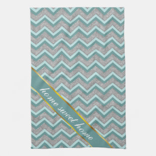 Silver Foil and Teal ZigZag Kitchen Towel