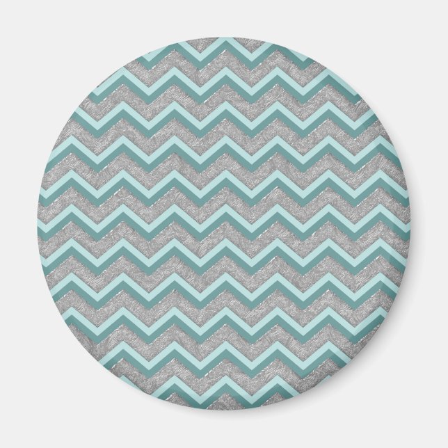 Silver Foil and Teal ZigZag Magnet (Front)