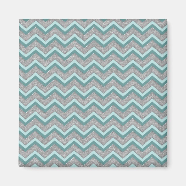 Silver Foil and Teal ZigZag Magnet (Front)