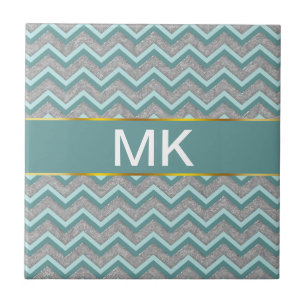 Silver Foil and Teal ZigZag Tile