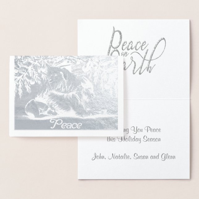 Silver Foil Animals Goats and Dog Peace on Earth Card (Display)