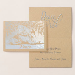 Silver Foil Animals Goats and Dog Peace on Earth Foil Card