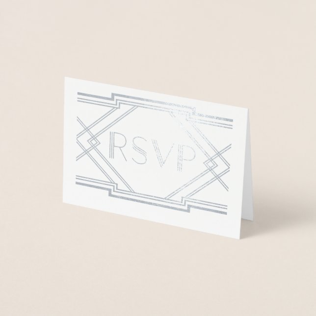 Silver Foil Art Deco Wedding RSVP Card (Front)