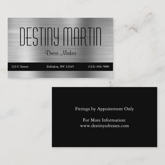 Silver Foil Black Contact Bar Business Card (Front/Back)