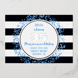 Silver Foil Blue Dot 35th Birthday Invitation Foil