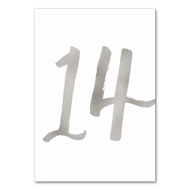 Silver foil chic wedding table number | Table 14 (Back)