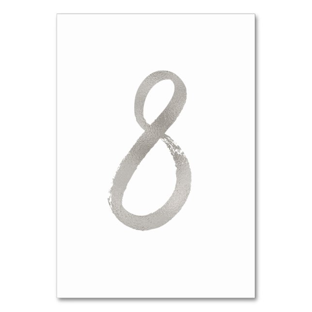 Silver foil chic wedding table number | Table 8 (Back)