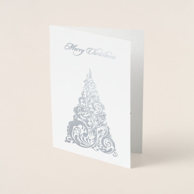 Silver Foil Christmas Tree Christmas Card (Front)